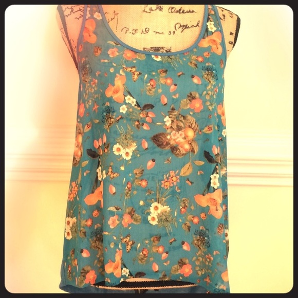 princess vera wang Tops - Women’s L Vera Wang Floral Chiffon Tank Top Shirt